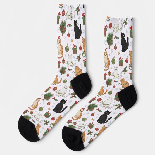 Whimsical Christmas Cat Pattern Socks  Socken (Linkes Detail)