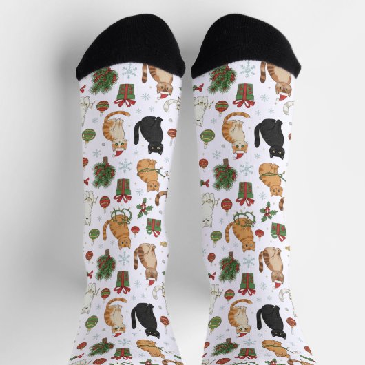Whimsical Christmas Cat Pattern Socks  Socken (Oben)