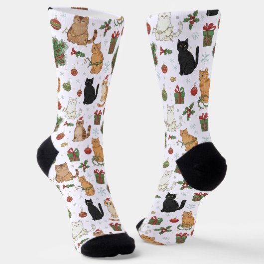 Whimsical Christmas Cat Pattern Socks  Socken (Gewinkelt)