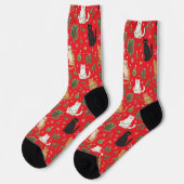 Whimsical Christmas Cat Pattern Socks  Socken (Linkes Detail)