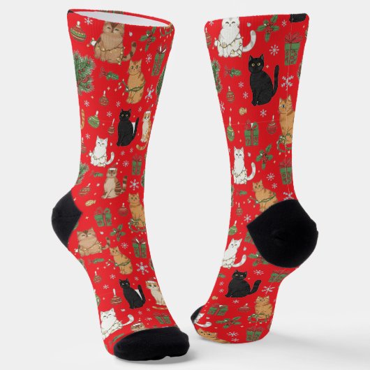 Whimsical Christmas Cat Pattern Socks  Socken (Gewinkelt)