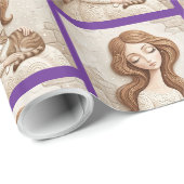Whimsical Christmas Cat Winter Maiden Kunst Geschenkpapier (Rolleneckpunkt)