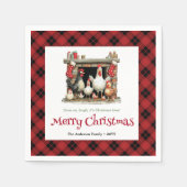 Whimsical Christmas chickens custom name napkins Serviette (Vorderseite)