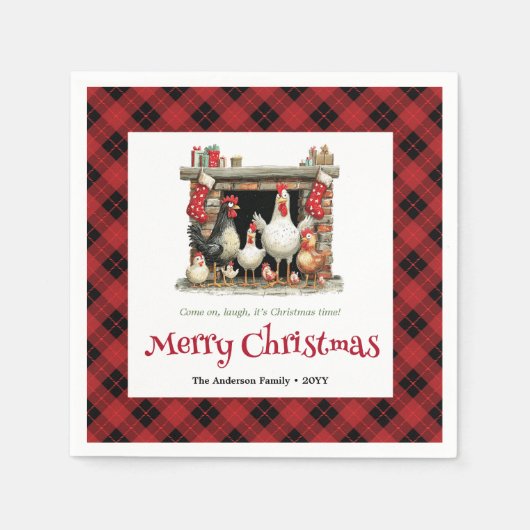 Whimsical Christmas chickens custom name napkins Serviette (Vorderseite)