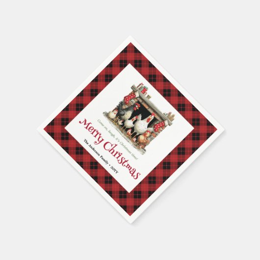 Whimsical Christmas chickens custom name napkins Serviette (Ecke)