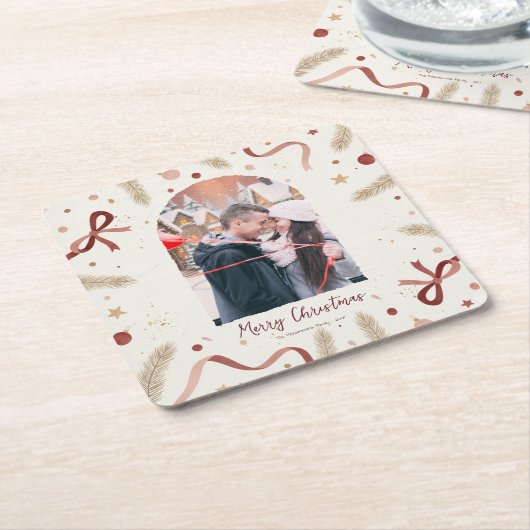 Whimsical Christmas Coaster – Custom Photo Space Rechteckiger Pappuntersetzer (angewinkelt)