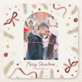 Whimsical Christmas Coaster – Custom Photo Space Rechteckiger Pappuntersetzer (Vorderseite)
