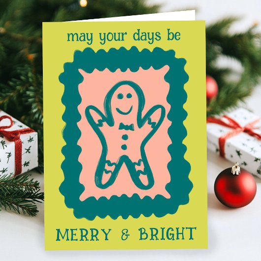 Whimsical Christmas Cookie Merry & Bright Holiday Karte