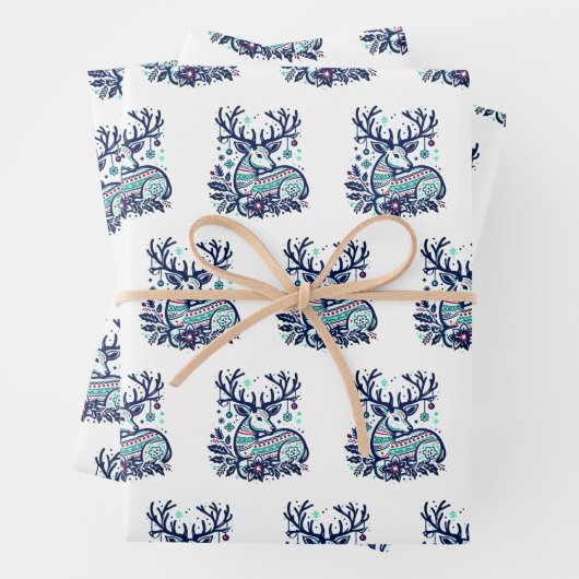 Whimsical Christmas Deer Vector Clipart - Festive Geschenkpapier Set (Beispiel)