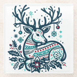 Whimsical Christmas Deer Vector Clipart - Festive Glasuntersetzer