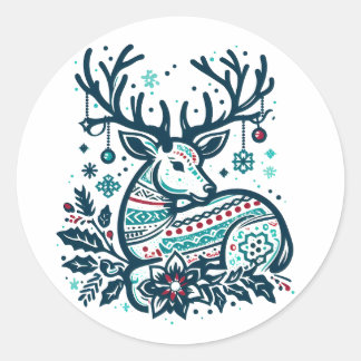 Whimsical Christmas Deer Vector Clipart - Festive Runder Aufkleber
