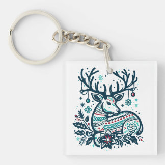Whimsical Christmas Deer Vector Clipart - Festive Schlüsselanhänger