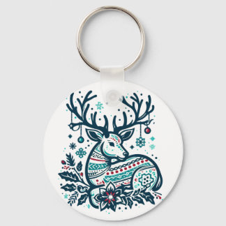 Whimsical Christmas Deer Vector Clipart - Festive Schlüsselanhänger
