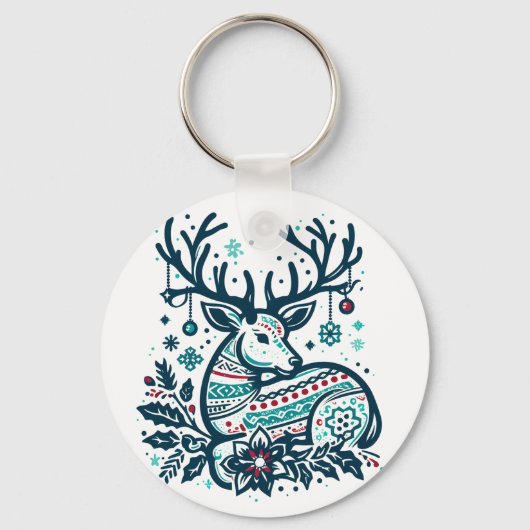 Whimsical Christmas Deer Vector Clipart - Festive Schlüsselanhänger (Vorderseite)