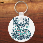 Whimsical Christmas Deer Vector Clipart - Festive Schlüsselanhänger (Vorderseite)