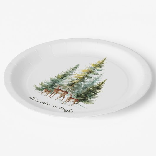 Whimsical Christmas Deers in Forest Paper Plates Pappteller (Schrägansicht)
