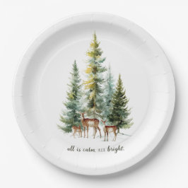 Whimsical Christmas Deers in Forest Paper Plates Pappteller