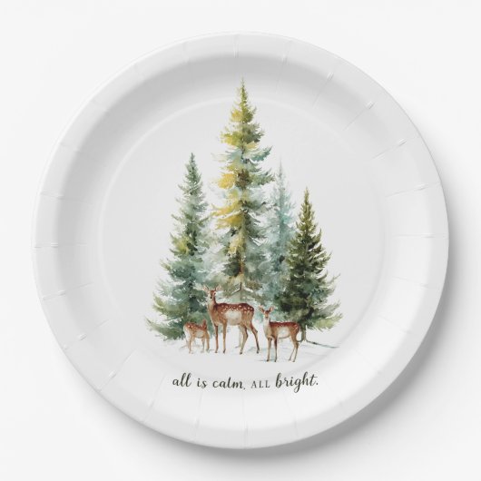 Whimsical Christmas Deers in Forest Paper Plates Pappteller (Vorderseite)