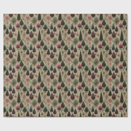 Whimsical Christmas Folk Art Tree Pattern Gift Geschenkpapier (Flach)