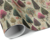 Whimsical Christmas Folk Art Tree Pattern Gift Geschenkpapier (Rolleneckpunkt)