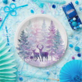 Whimsical Christmas Forest Deers Paper Plates Pappteller (Party)