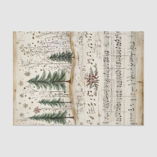 Whimsical Christmas Forest with Sheet Music Seidenpapier (Vorderseite)
