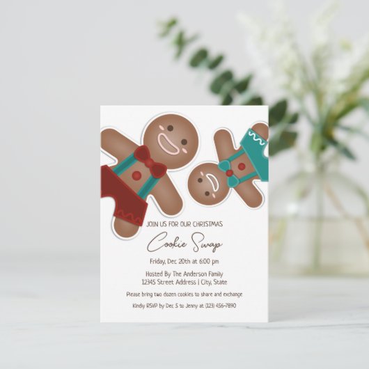 Whimsical Christmas Gingerbrot Cookie Swap Party Einladung (Stehend Vorderseite)
