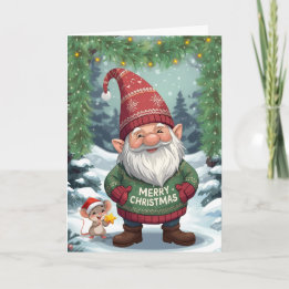 Whimsical Christmas Gnome & Mouse ⭐️ Feiertagskarte