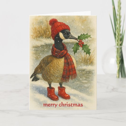 Whimsical Christmas Goose  Feiertagskarte (Vorderseite)