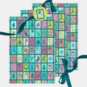 Whimsical Christmas Grid Cute Bright Holiday Geschenkpapier Set