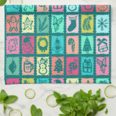 Whimsical Christmas Grid Cute Bright Holiday Geschirrtuch (Gefaltet)