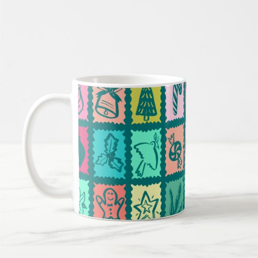 Whimsical Christmas Grid Cute Bright Holiday Kaffeetasse (Links)