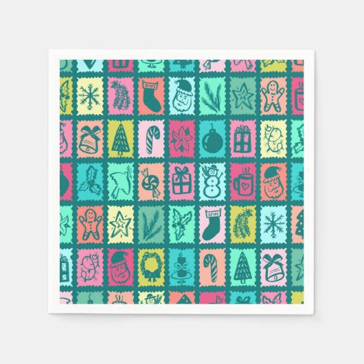 Whimsical Christmas Grid Cute Bright Holiday Paper Serviette (Vorderseite)