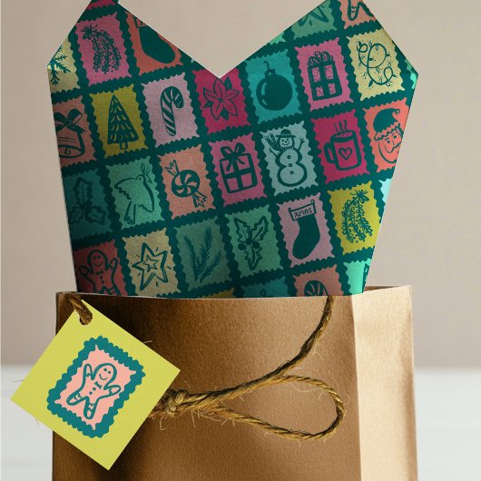 Whimsical Christmas Grid Cute Bright Holiday Seidenpapier