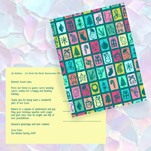 Whimsical Christmas Grid Cute Custom Feiertagspostkarte