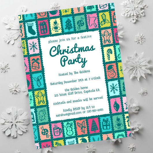 Whimsical Christmas Grid Cute Custom HOLIDAY PARTY Einladung