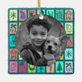 Whimsical Christmas Grid Cute Custom PHOTO Holiday Keramikornament (Vorderseite)