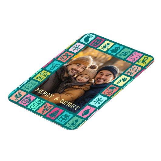 Whimsical Christmas Grid Cute Custom Photo Magnet (Linke Seite)