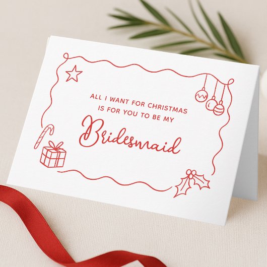 Whimsical Christmas Hand Drawn Bridesmaid Proposal Feiertagskarte