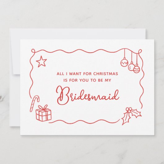 Whimsical Christmas Hand Drawn Bridesmaid Proposal Karte (Vorderseite)