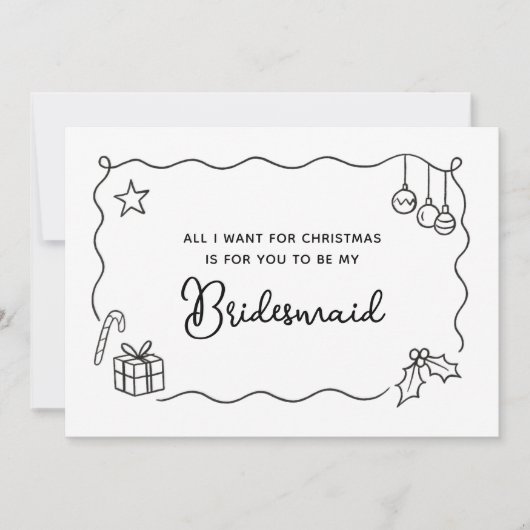 Whimsical Christmas Hand Drawn Bridesmaid Proposal Karte (Vorderseite)