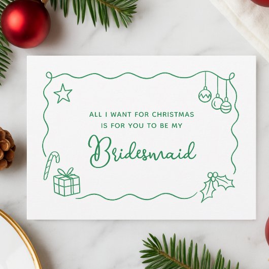 Whimsical Christmas Hand Drawn Bridesmaid Proposal Karte