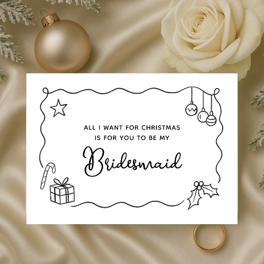 Whimsical Christmas Hand Drawn Bridesmaid Proposal Karte