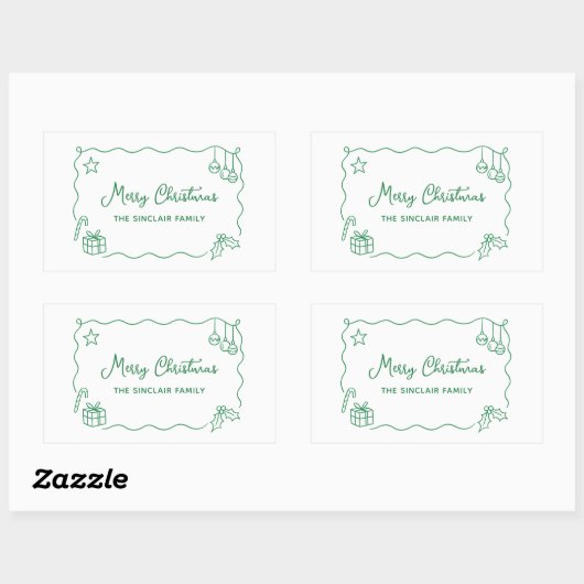 Whimsical Christmas Hand Drawn Scribble Minimalist Rechteckiger Aufkleber (Blatt)