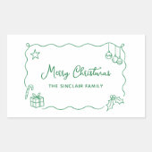 Whimsical Christmas Hand Drawn Scribble Minimalist Rechteckiger Aufkleber (Vorderseite)