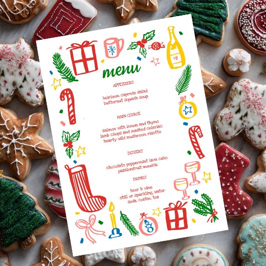 Whimsical Christmas Holiday Party Cute Custom  Menükarte