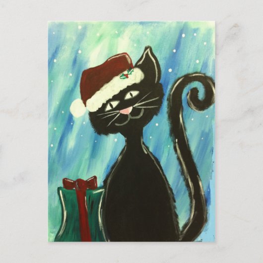 Whimsical Christmas Kitty Print Feiertagspostkarte (Vorderseite)