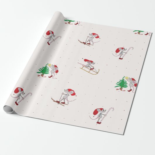 Whimsical Christmas Mice Wrapping Paper  Geschenkpapier (Ungerollt)