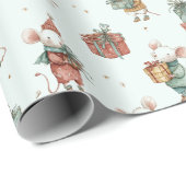 Whimsical Christmas Mouses Wrapping Paper Geschenkpapier (Rolleneckpunkt)