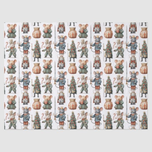 Whimsical Christmas Nutcracker Mice Seidenpapier (Vorderseite)